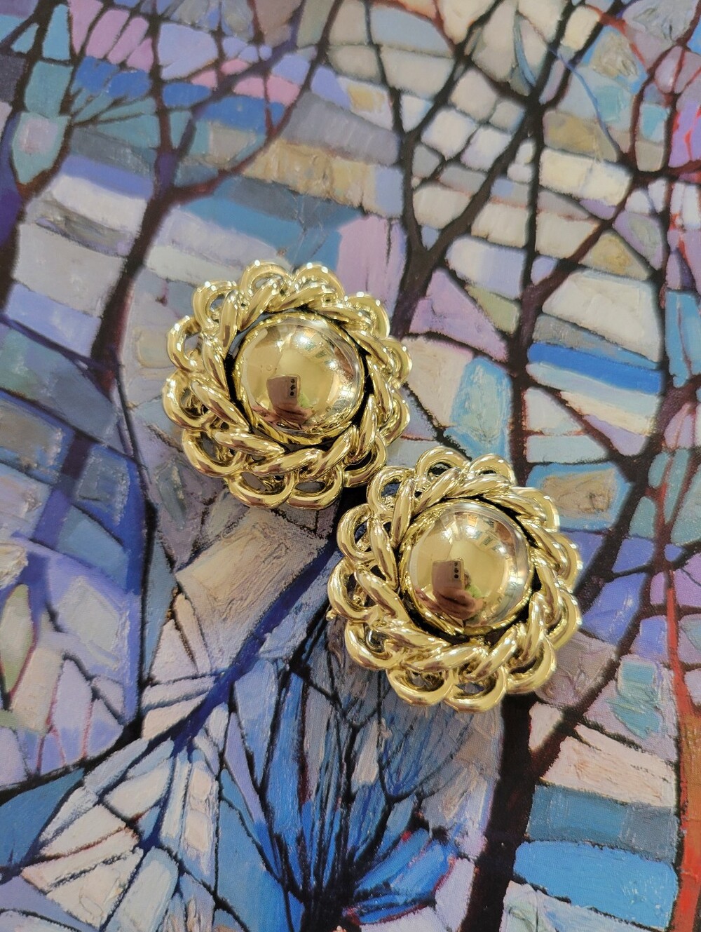 Vintage Coro Silver-Tone Twisted Rope Dome Button Clip-On Earrings 1970s(?)